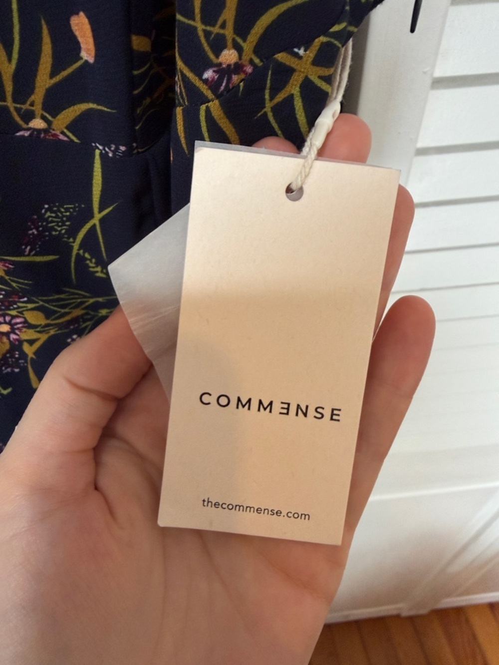 Should ties; Commense Navy Floral Dress with Olive and Pink Accents - Picture 2 of 5